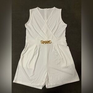 White Sleeveless Romper with Gold Chain Accent M/L
